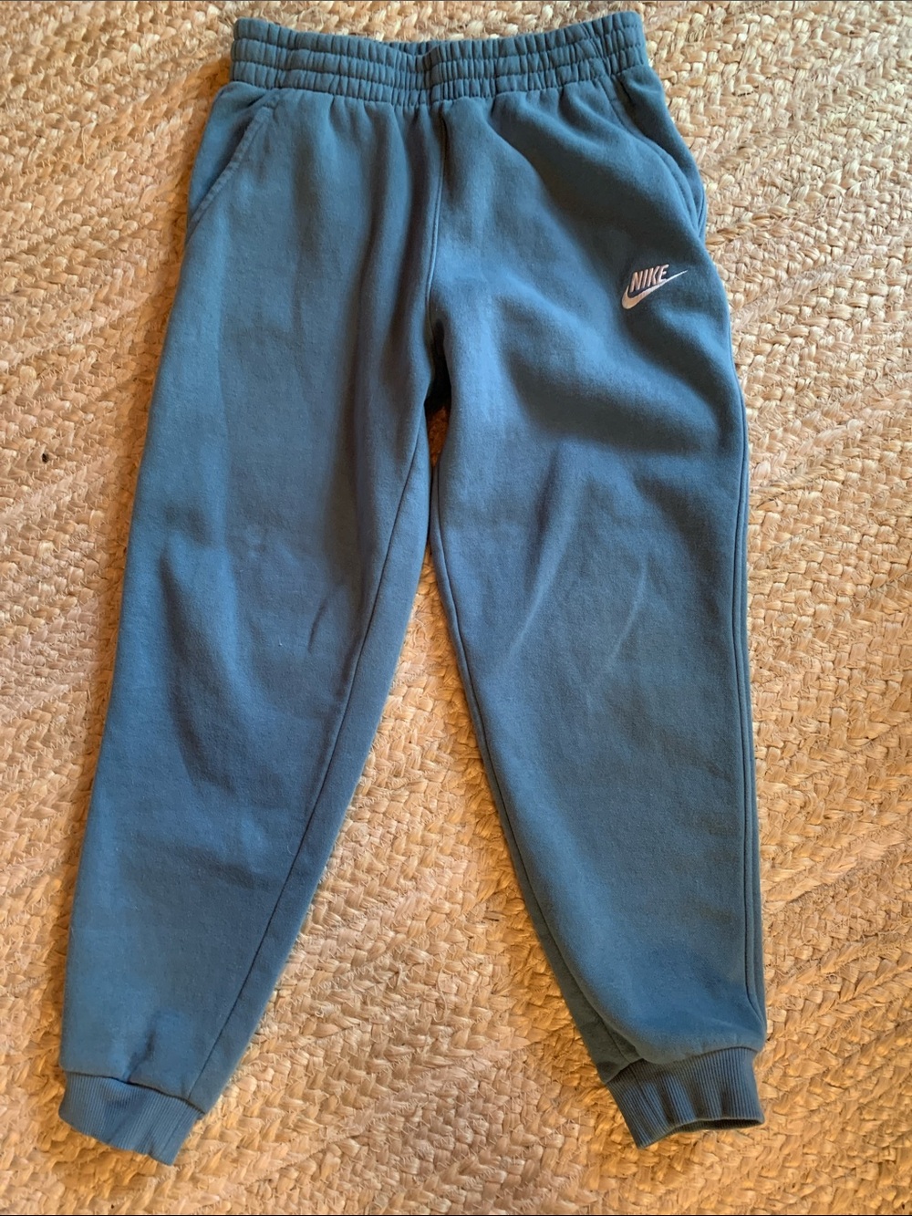 Nike Cotton Blue Fleece Joggers with White Swoosh - Kids